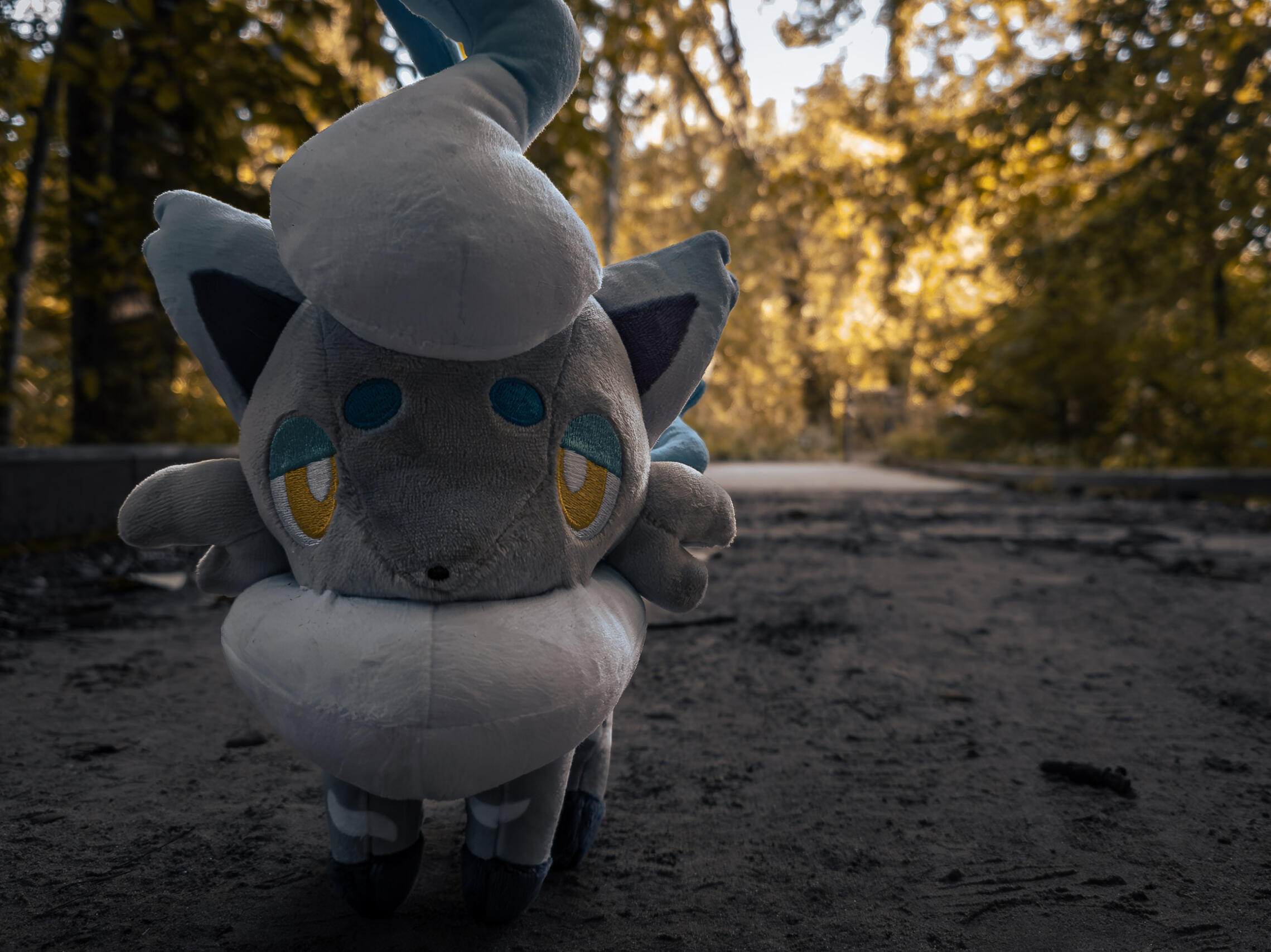 Orange leaf on a dirt path